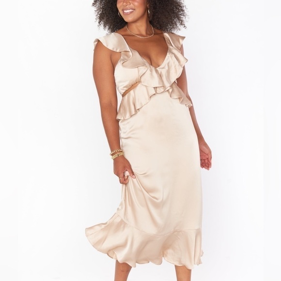 Show Me Your Mumu Zoey Midi Dress in Champagne Luxe Satin size XS - Picture 4 of 10